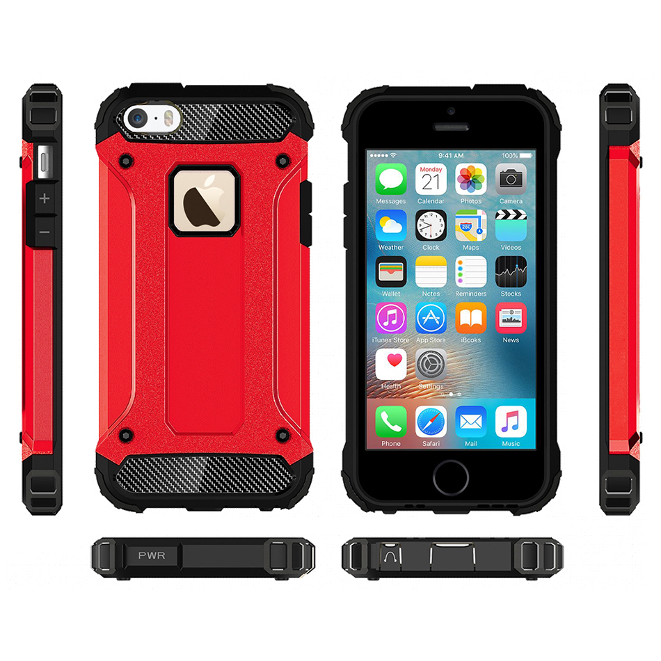 Military Defender Tough Shockproof Case for Apple iPhone 5 / 5s / SE (1st Gen) - Red